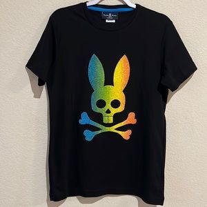Psycho Bunny men's black t-shirt in high relief, short sleeves.  Size M.
